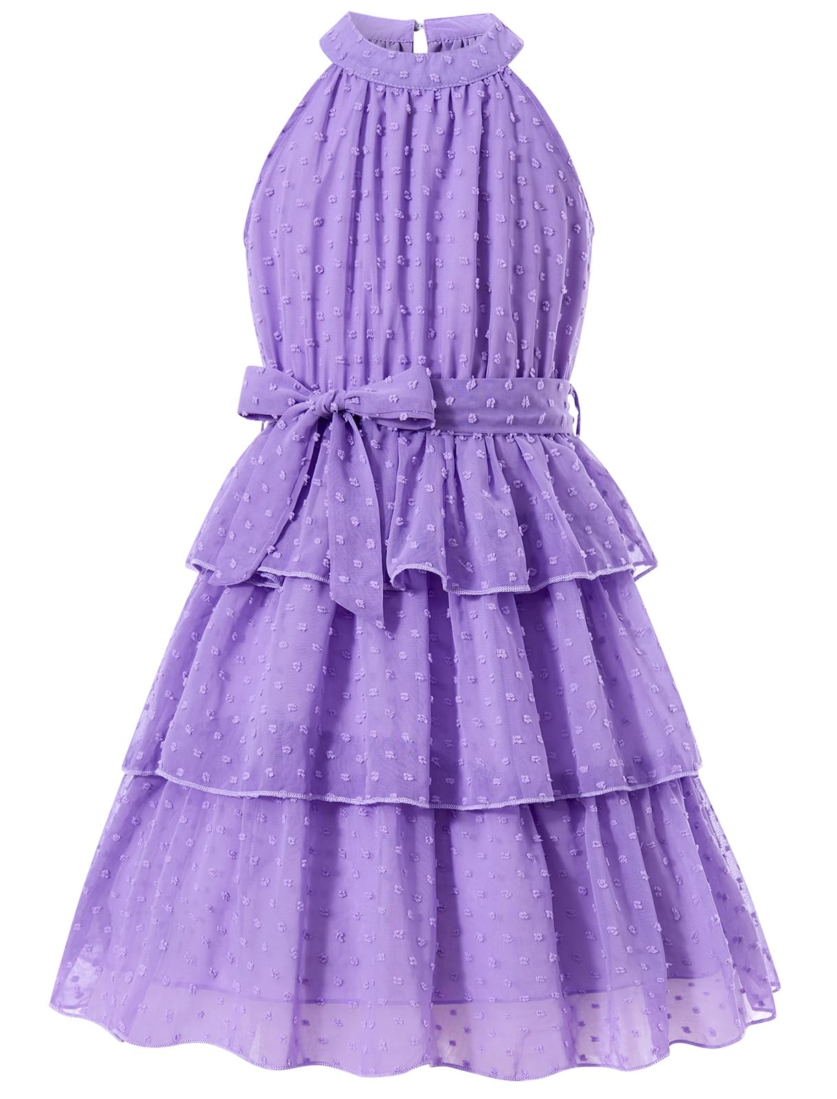 Move Dance Girls Summer Dress Tween Halter Neck Flared A-Line Swiss Dot Chiffon Sundress 6-13 Years