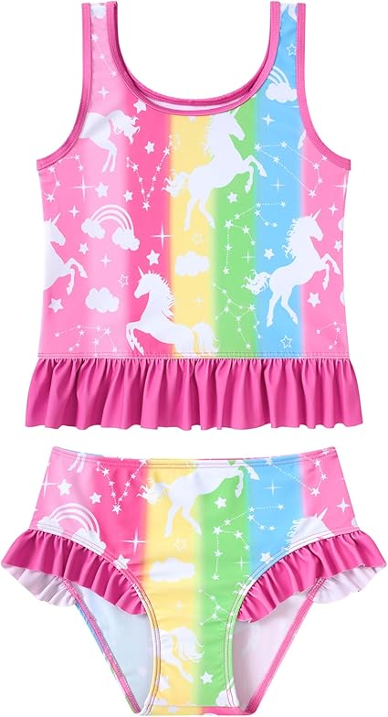 Girls Tankini Swimsuit Two Piece Mermaid Bikini Set Toddler Beach Bathing Suit Swimwear with Ruffled Hem 3-6 Years