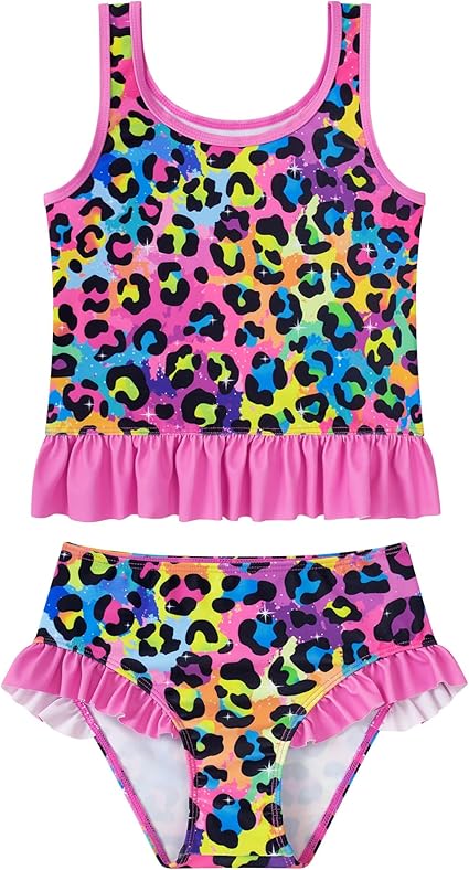 Girls Tankini Swimsuit Two Piece Mermaid Bikini Set Toddler Beach Bathing Suit Swimwear with Ruffled Hem 3-6 Years