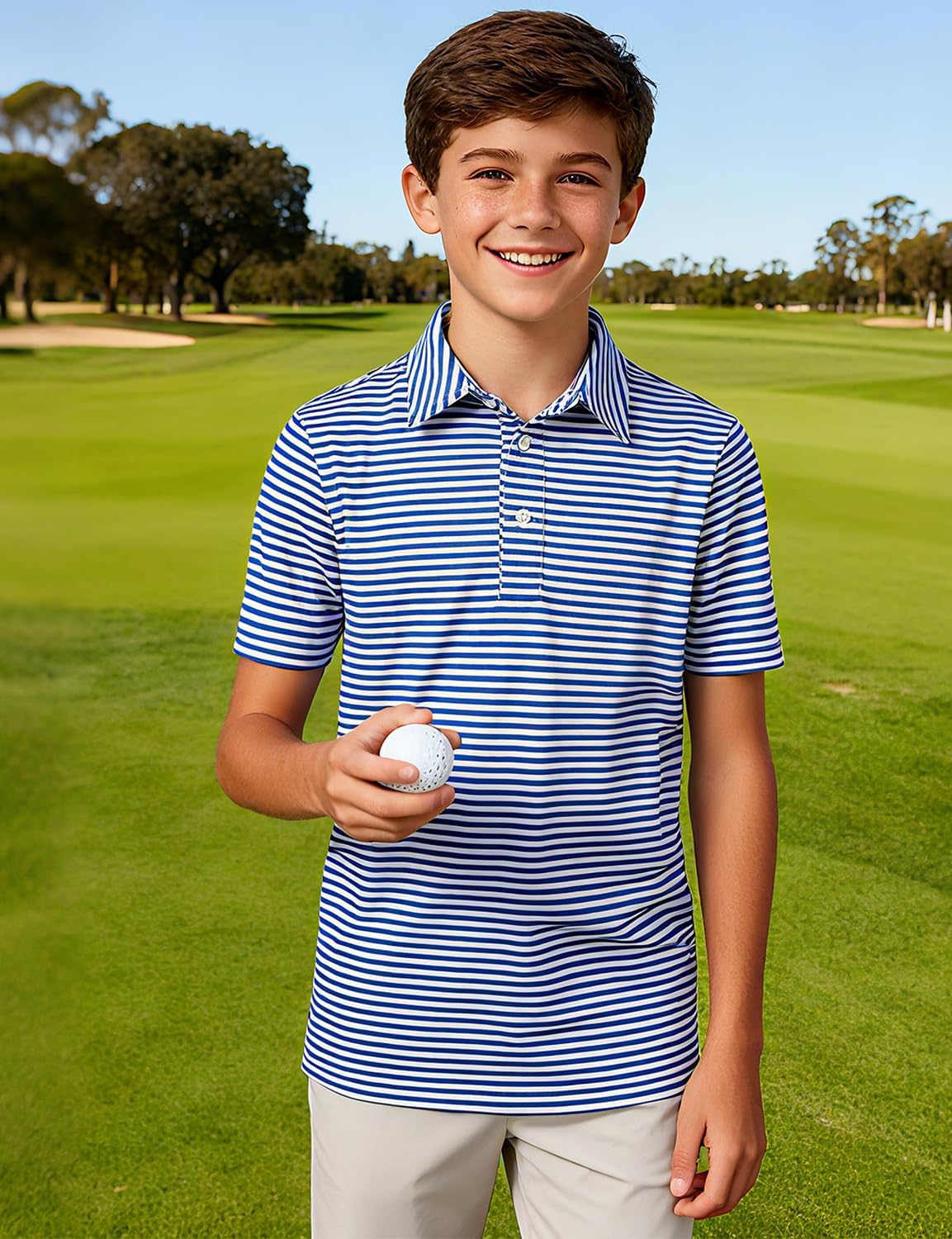 Boys Performance Polo Dry Fit Short Sleeve Golf Stripe Shirt for Active Casual Size 5-14