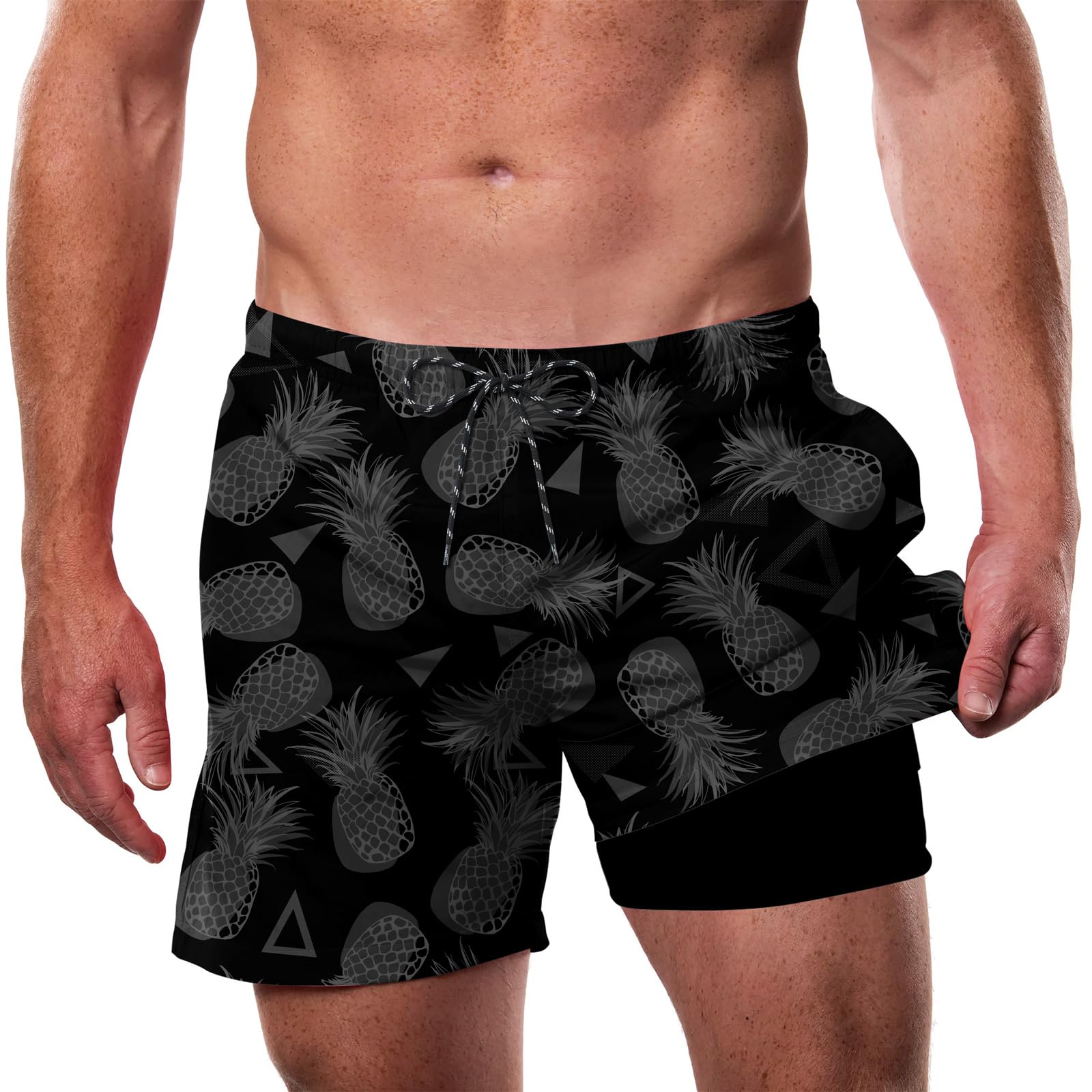 Cozople Mens Swim Trunks with Compression Liner 5.5" Inseam Quick Dry Bathing Suit Lightweight Swimming Shorts