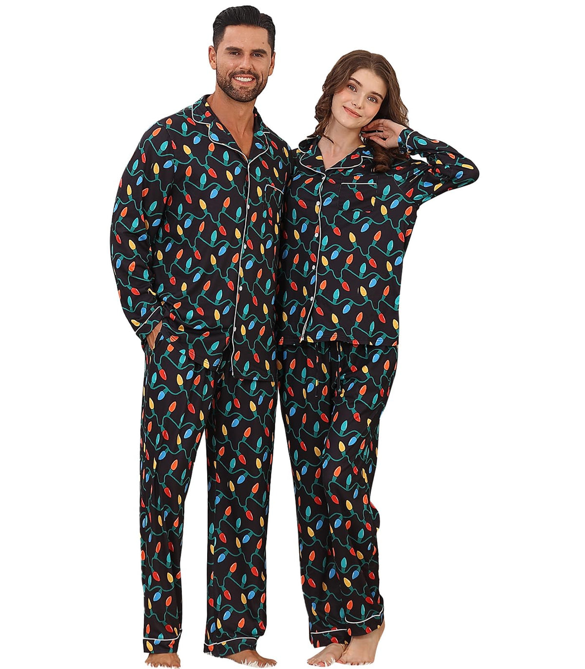 Christmas Couples Matching Pajamas Sets Pjs Button Down Sleepwear