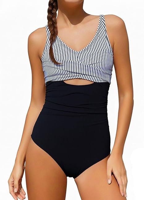 Girl Swimsuit One Piece Cutout Ruched Bathing Suits Adjustable Drawstring Swimwear with Pads Size 9-16