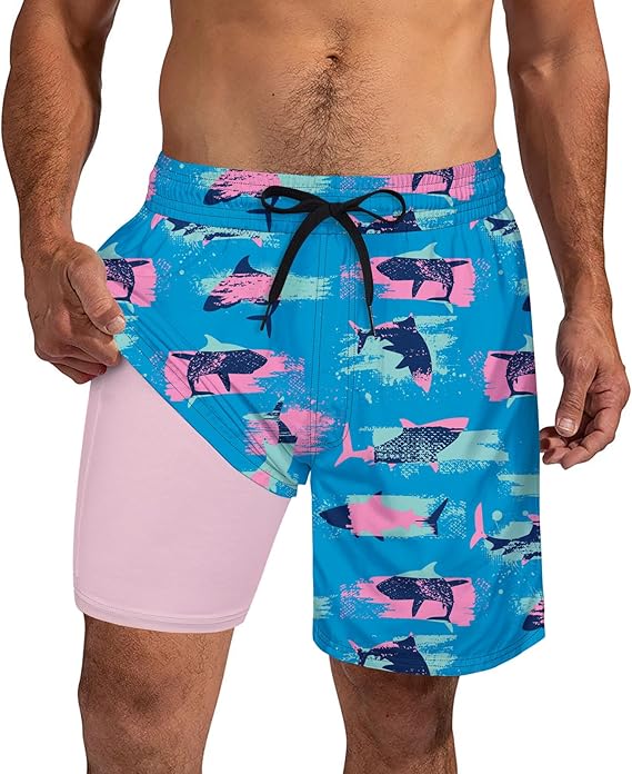 Cozople Mens Swim Trunks 7Inch with Compression Liner Quick Dry Swimsuit Swim Shorts Phone Pocket Swimwear