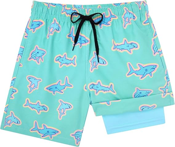Cozople Boys Swim Trunks with Boxer Brief Liner Compression Swimwear Quick Dry Swim Shorts Bathing Suits 7-20 Years