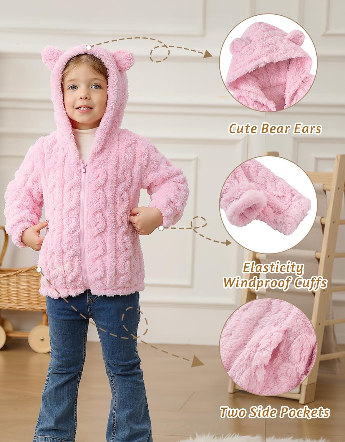 Toddler Fleece Jacket Girls Warm Coats Winter Outerwear 2-6 Years