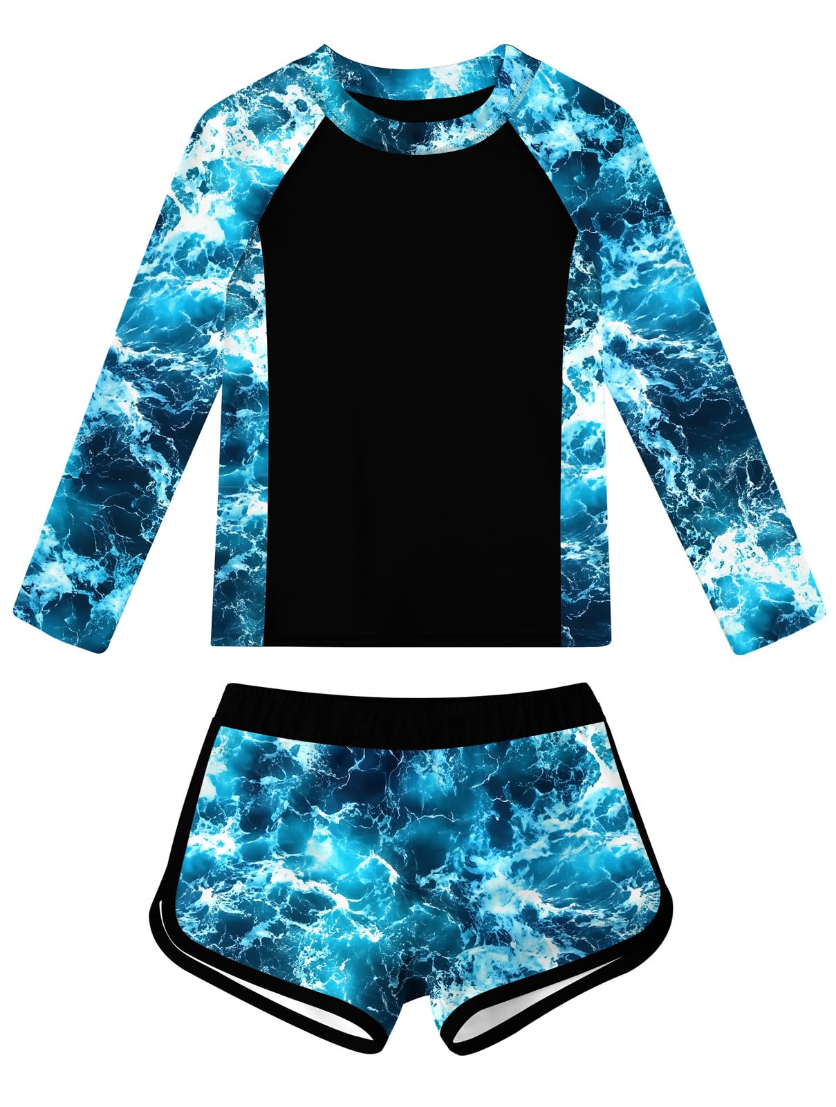 Idgreatim Girls Rash Guard Swimsuit Teens Two Piece Bathing Suit Long Sleeve Swimwear Size 7-16T