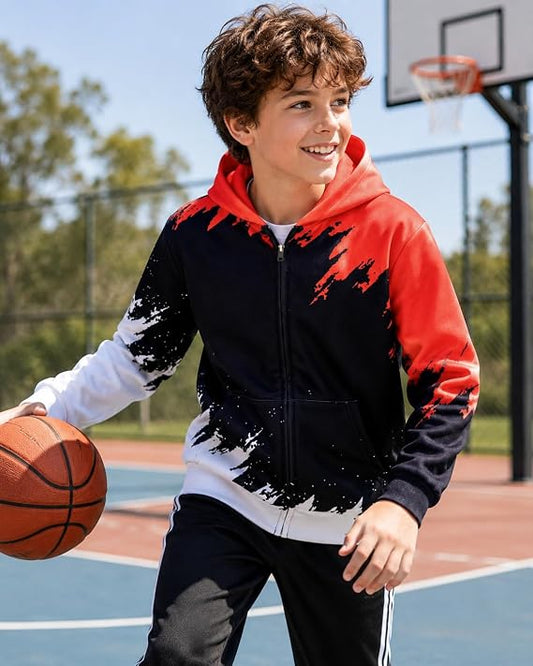 Boys Hoodies Sweatshirt Cool Pullover with Pockets Size 6-14 Years | Full zipper, 3D graphic prints, kangaroo pocket, polyester spandex, school and casual layering,Size 6-14