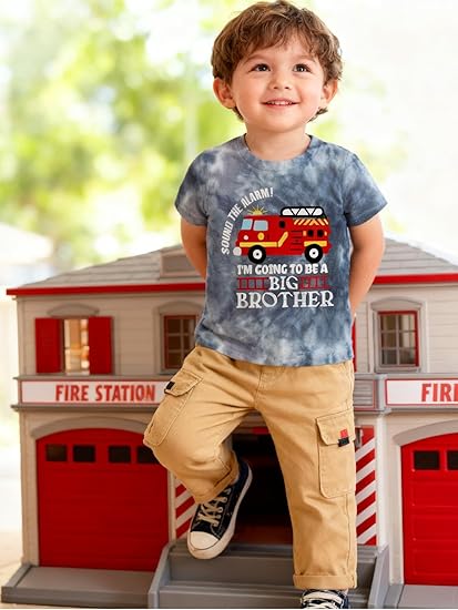 Funnycokid Big Brother T Shirt for Toddler Boys Tee Construction Promoted Short Sleeve 1-6 Years