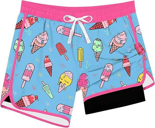 Cozople Boys Swim Trunks with Compression Liner Vintage Bathing Suit Quick Dry Swim Short Swimsuit 7-16T