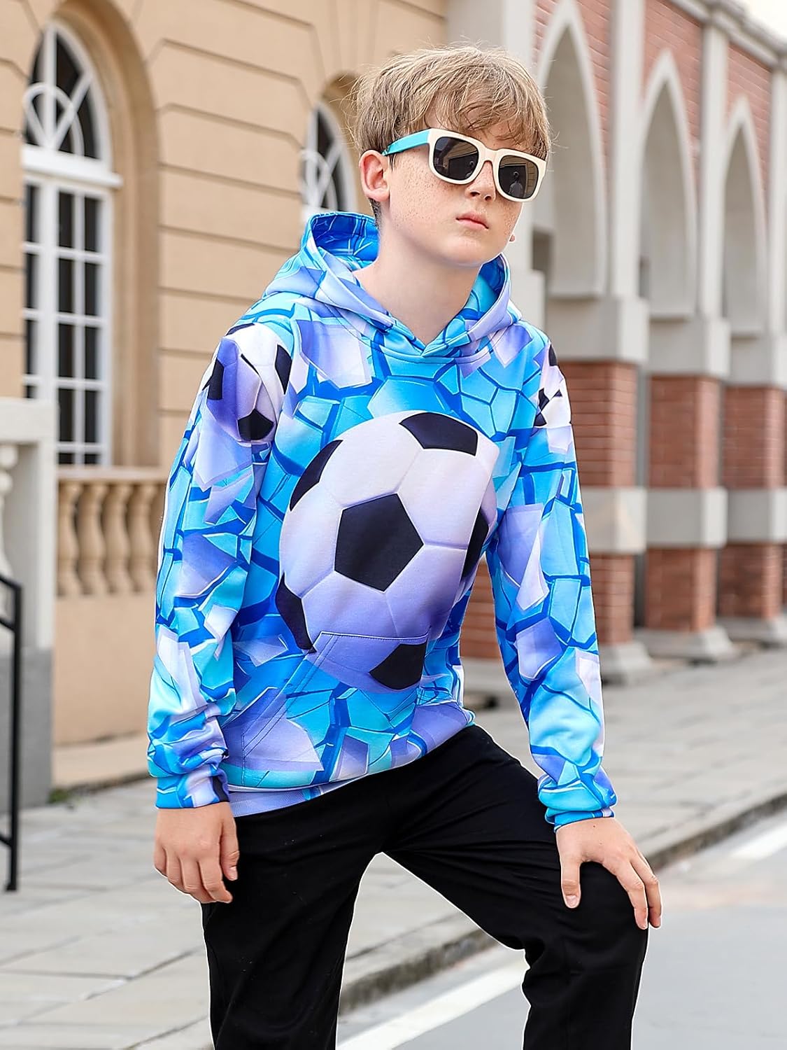 Funnycokid Boys Hoodies Kids 3D Graphic Pullover 6-16 Years | Warm fleece sweatshirt with a hood and front pocket for school and daily wear.
