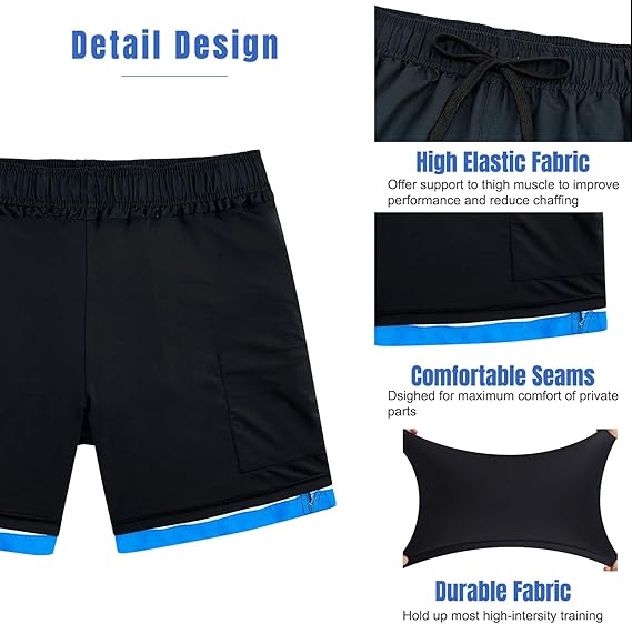 Cozople Mens Swim Trunks 7Inch with Compression Liner Quick Dry Swimsuit Swim Shorts Phone Pocket Swimwear