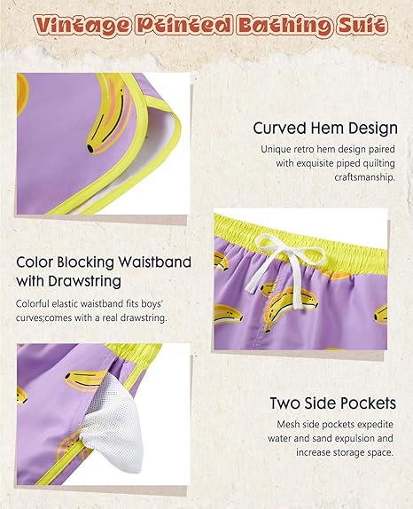 Cozople Boys Swim Trunks with Compression Liner Vintage Bathing Suit Quick Dry Swim Short Swimsuit 7-16T