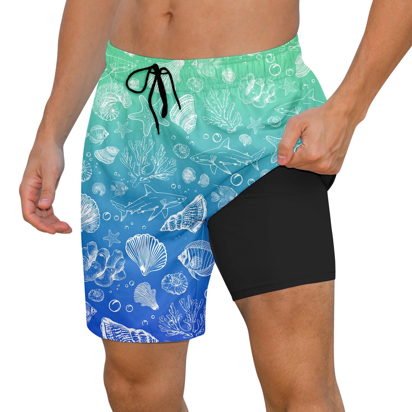 Cozople Mens Swimming Trunks with Compression Liner Swim Shorts 7 inch Quick Dry Bathing Suit Anti Chafe Boardshorts