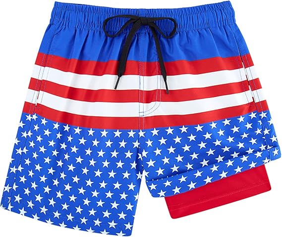 Cozople Boys Swim Trunks with Boxer Brief Liner Compression Swimwear Quick Dry Swim Shorts Bathing Suits 7-20 Years