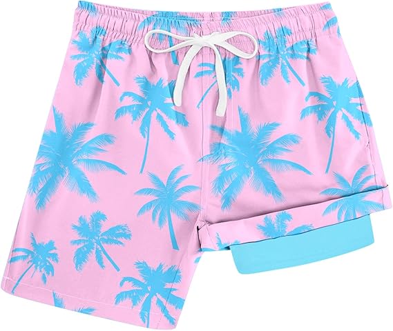 Cozople Boys Swim Trunks with Boxer Brief Liner Compression Swimwear Quick Dry Swim Shorts Bathing Suits 7-20 Years