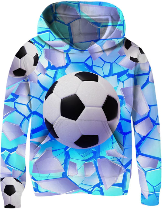 Funnycokid Boys Hoodies Kids 3D Graphic Pullover 6-16 Years | Warm fleece sweatshirt with a hood and front pocket for school and daily wear.