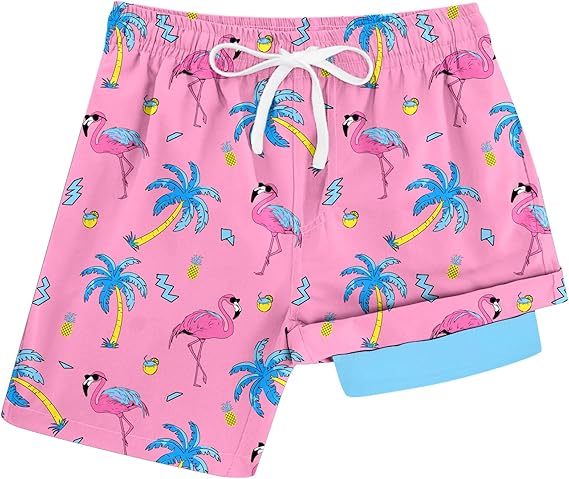 Cozople Boys Swim Trunks with Boxer Brief Liner Compression Swimwear Quick Dry Swim Shorts Bathing Suits 7-20 Years