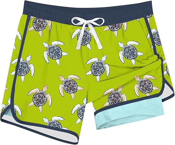 Cozople Boys Swim Trunks with Compression Liner Vintage Bathing Suit Quick Dry Swim Short Swimsuit 7-16T