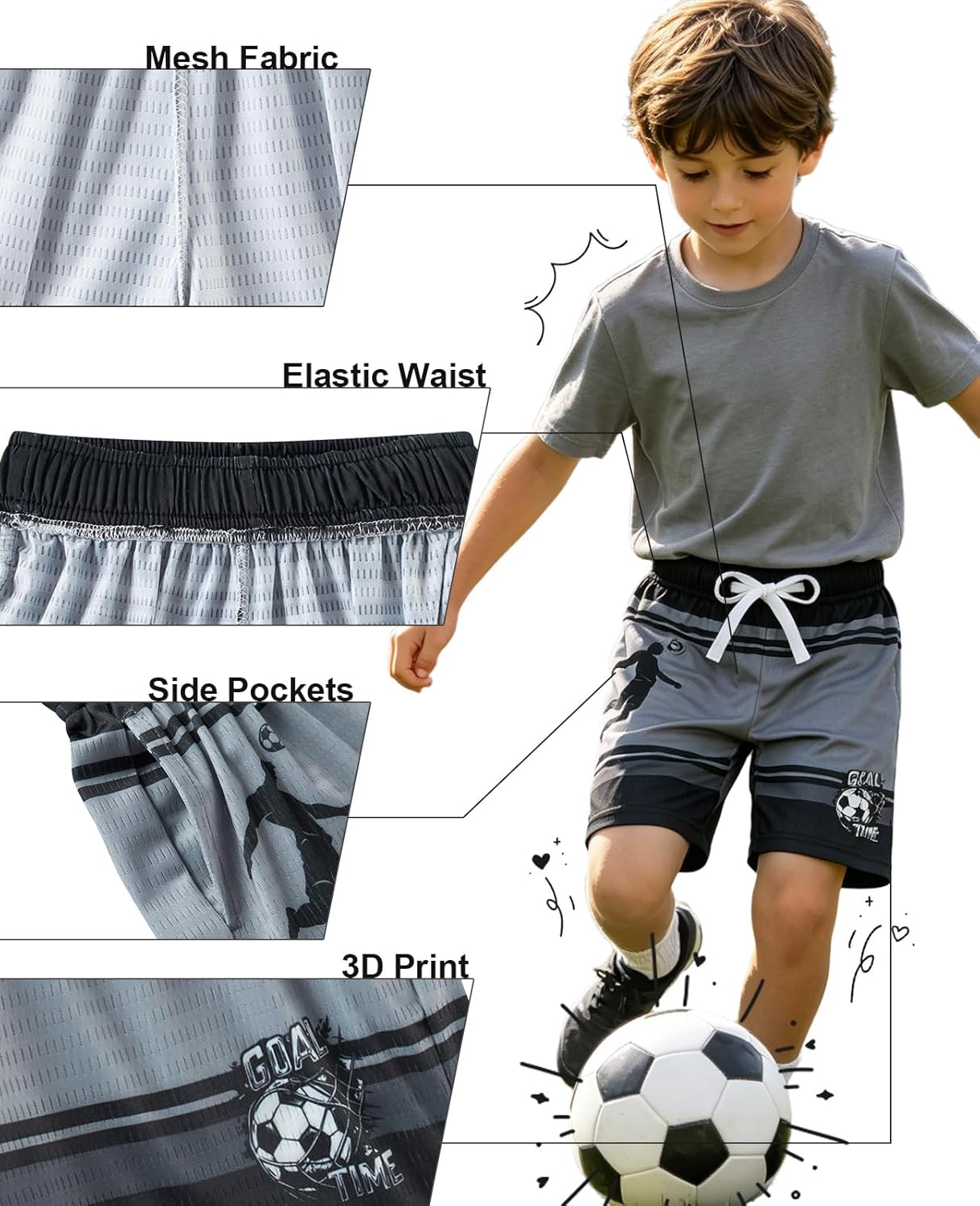 Cozople Boys Athletic Shorts Quick Dry Kids Mesh Sport Shorts with Stripes Print Breathable Basketball Shorts for 5-14 Years