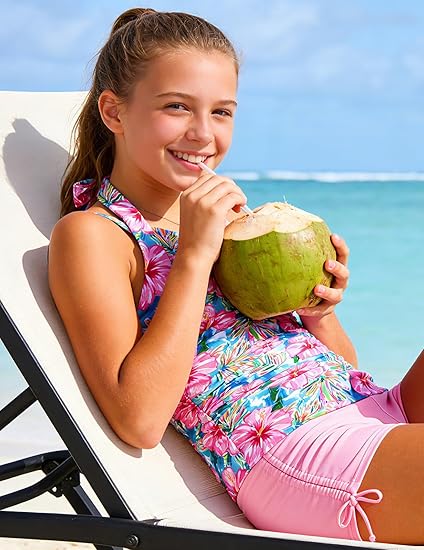 Girls Tankini Swimsuit 2 Piece Halterneck Bathing Suit for Teens Size 7-16