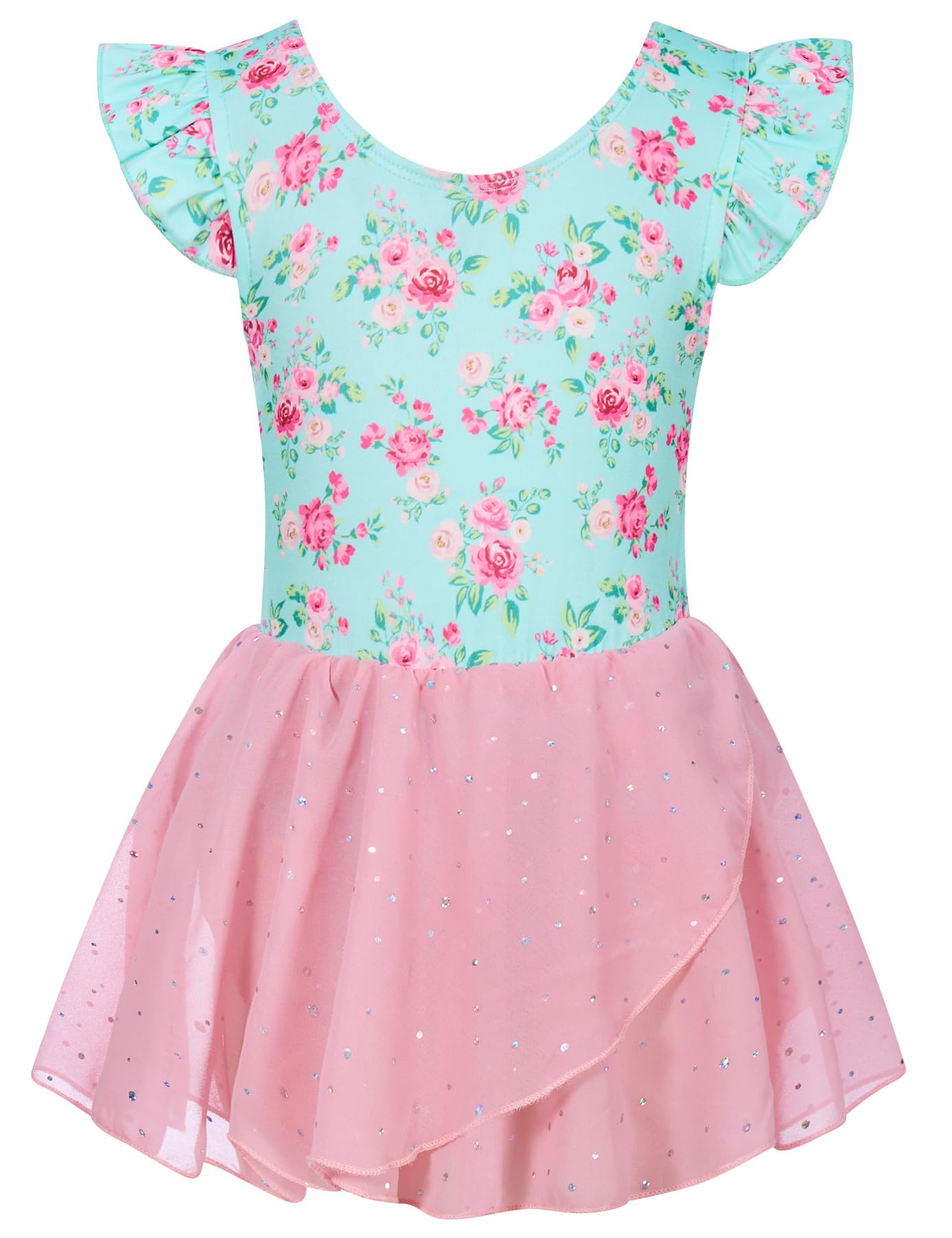 Funnycokid Girls Ruffle Sleeve Ballet Dance Leotard with Sparkly Chiffon Skirted Ballerina Outfit 2-9 Years