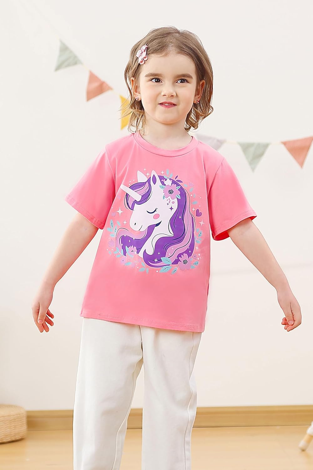 Funnycokid Little Girls T Shirt for Toddler 3-7 Years Kids Tee Graphic Short Sleeve Clothes Tops