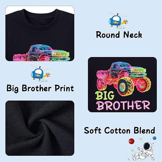 Funnycokid Big Brother T Shirt for Toddler Boys Tee Construction Promoted Short Sleeve 1-6 Years