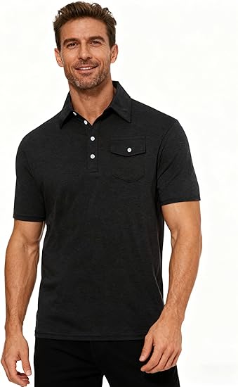 Cozople Men's Performance Polo Shirts Short Sleeve Solid Retro Golf Shirt for Men Dry Fit Players Shirt with Pocket