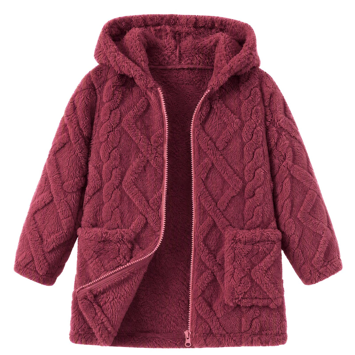 Toddler Girls Fleece Jacket Hooded Coats Winter Outwear 2-6 Years