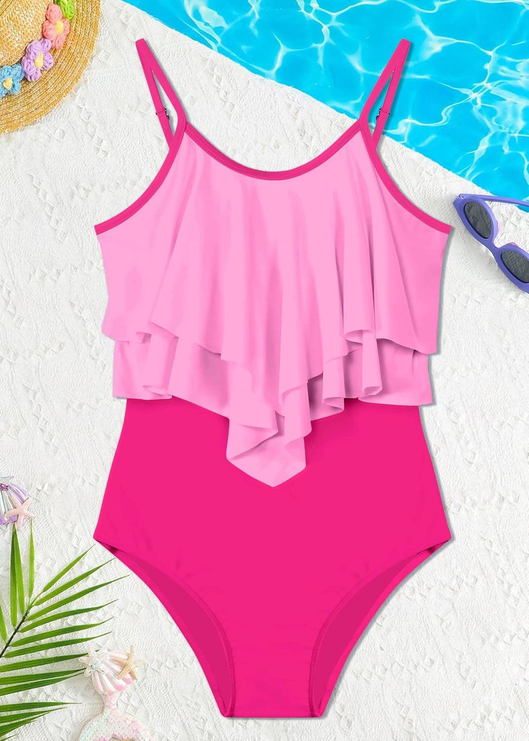 TUONROAD Girls Swimsuit One Piece Bathing Suit for Girls Tiered Ruffled Adjustable Straps Padded Bikini Swimwear 9-16y