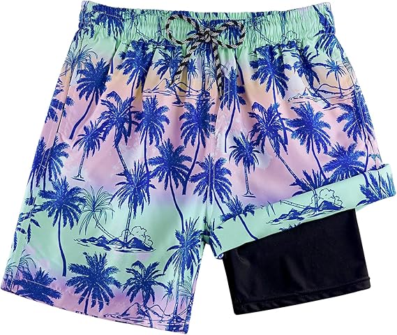 Cozople Boys Swim Trunks Compression Liner Swim Shorts Quick Dry Bathing Suit with Boxer Brief Swimwear 2-20T