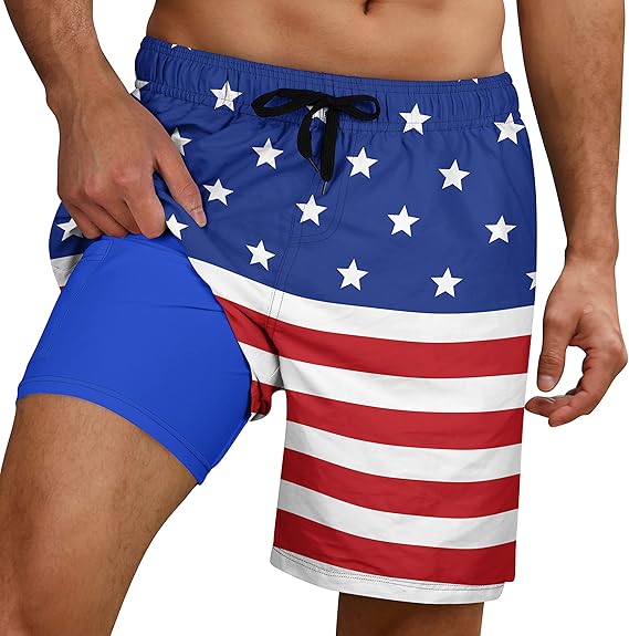 Cozople Mens Swim Trunks 7Inch with Compression Liner Quick Dry Swimsuit Swim Shorts Phone Pocket Swimwear