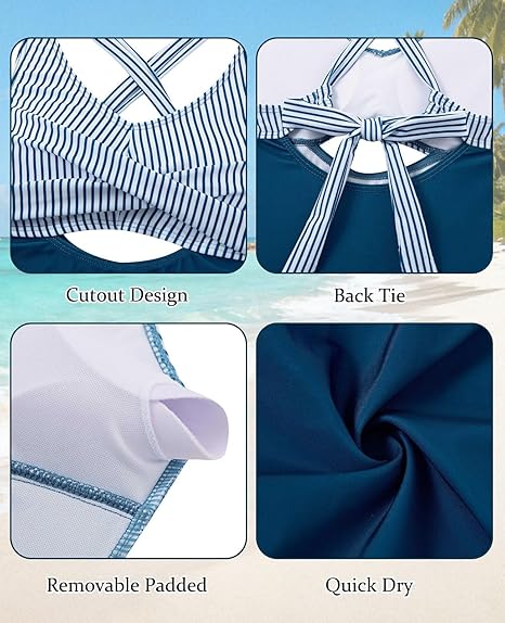 Girl Swimsuit One Piece Cutout Ruched Bathing Suits Adjustable Drawstring Swimwear with Pads Size 9-16