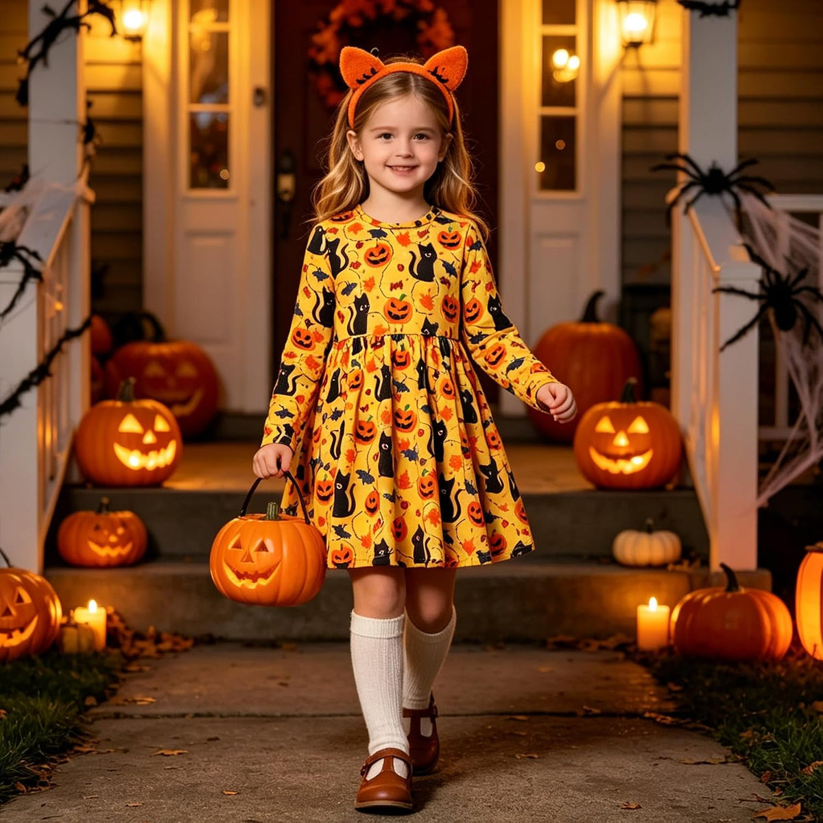 Funnycokid Toddler Girls Dress Long Sleeve Clothes Kids 3-7 Years