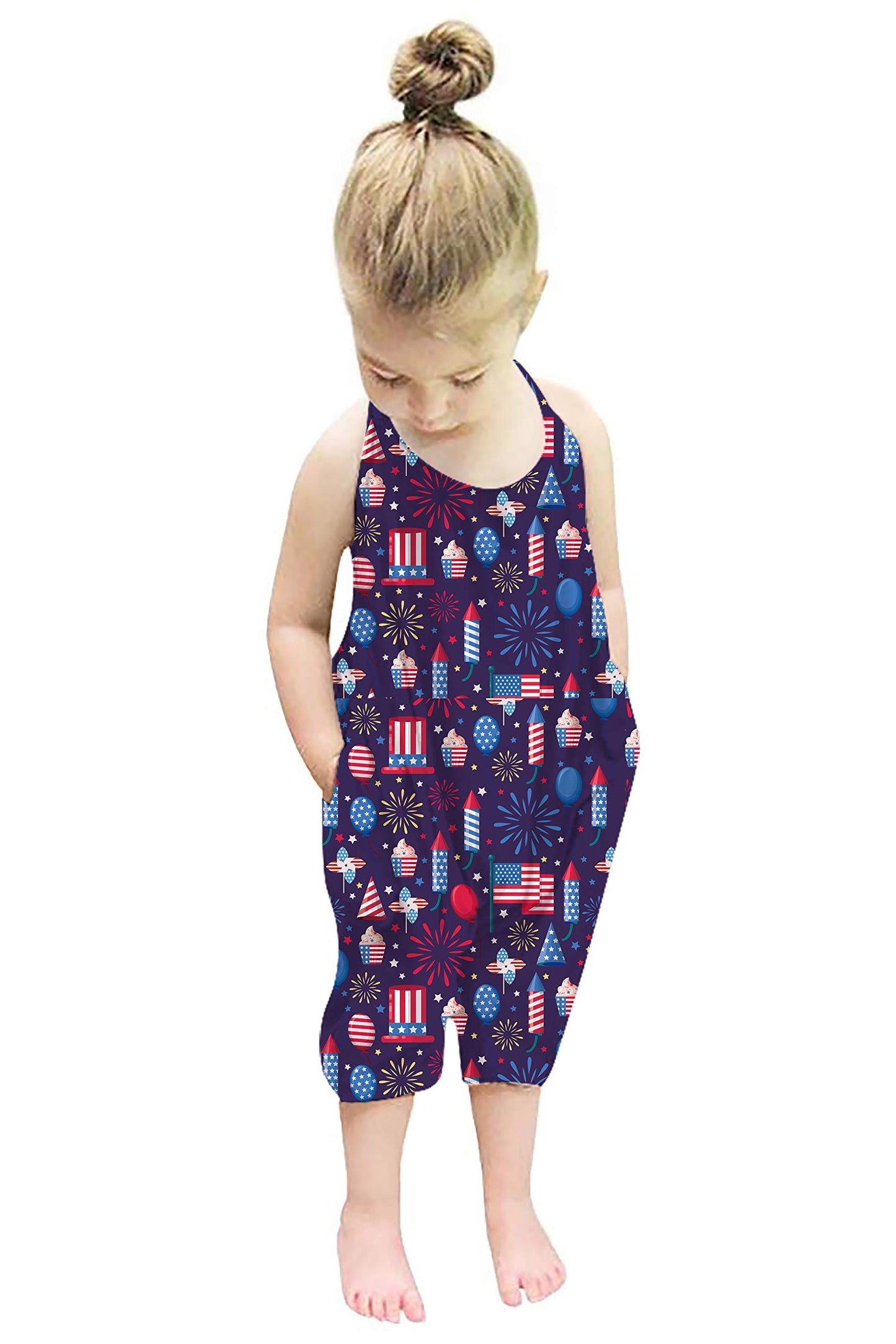 Backless Strap Slouch Jumpsuit for Toddler Girls Cute Harem Halter Romper Pants with Pockets