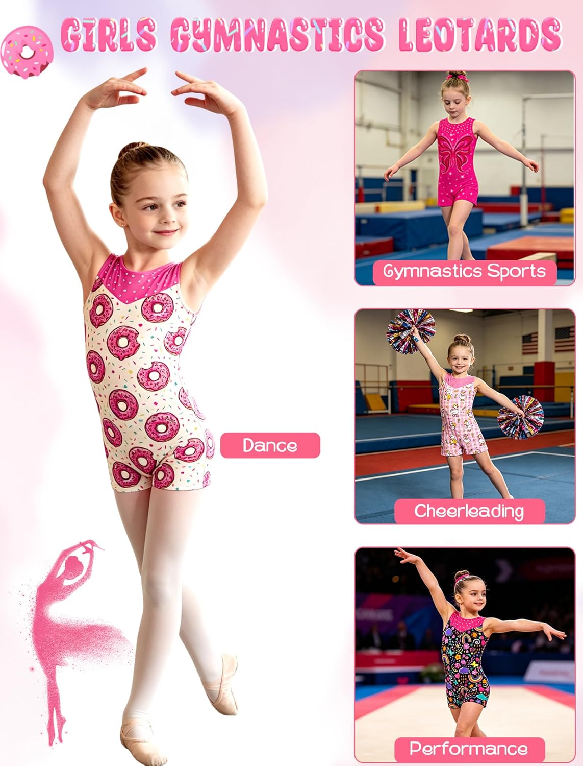 Belovecol Gymnastics Leotards for Girls Sparkly Unitard with Shorts Mesh 4-Way Stretch Tumbling Outfits 2-8T