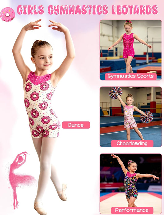 Belovecol Gymnastics Leotards for Girls Sparkly Unitard with Shorts Mesh 4-Way Stretch Tumbling Outfits 2-8T