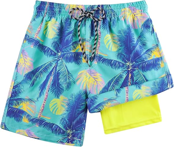 Cozople Boys Swim Trunks with Boxer Brief Liner Compression Swimwear Quick Dry Swim Shorts Bathing Suits 7-20 Years