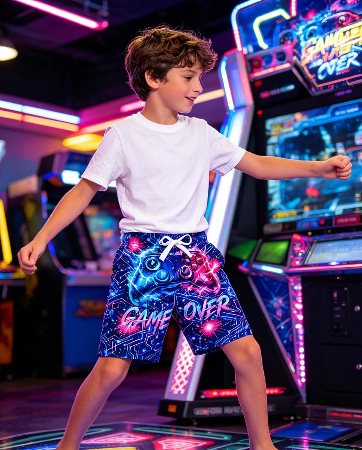 Cozople Boys Swim Trunks with Compression Liner Neon Bathing Suit Quick Dry Swim Shorts Swimsuit 7-16T
