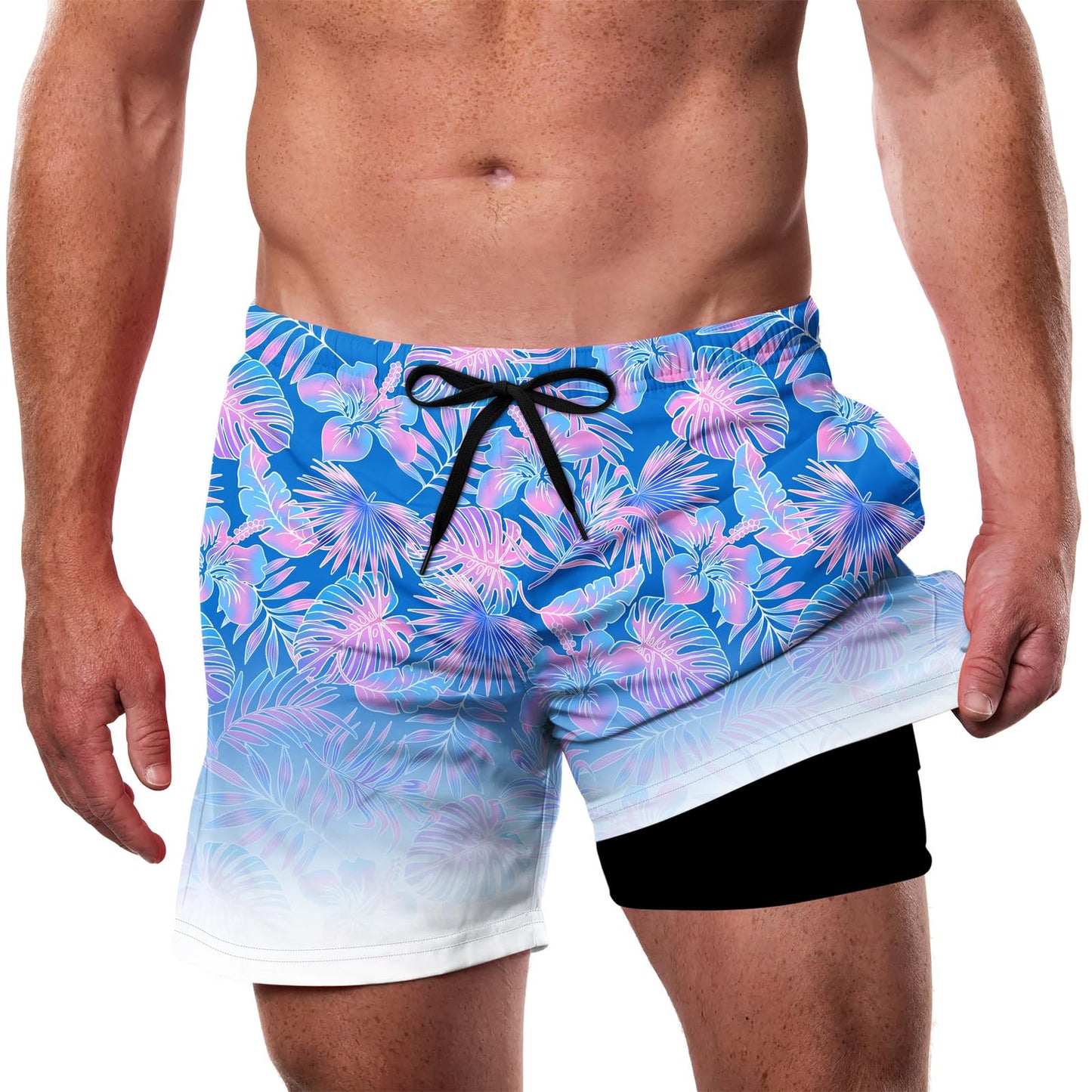 Cozople Mens Swim Trunks with Compression Liner 5.5" Inseam Quick Dry Bathing Suit Lightweight Swimming Shorts