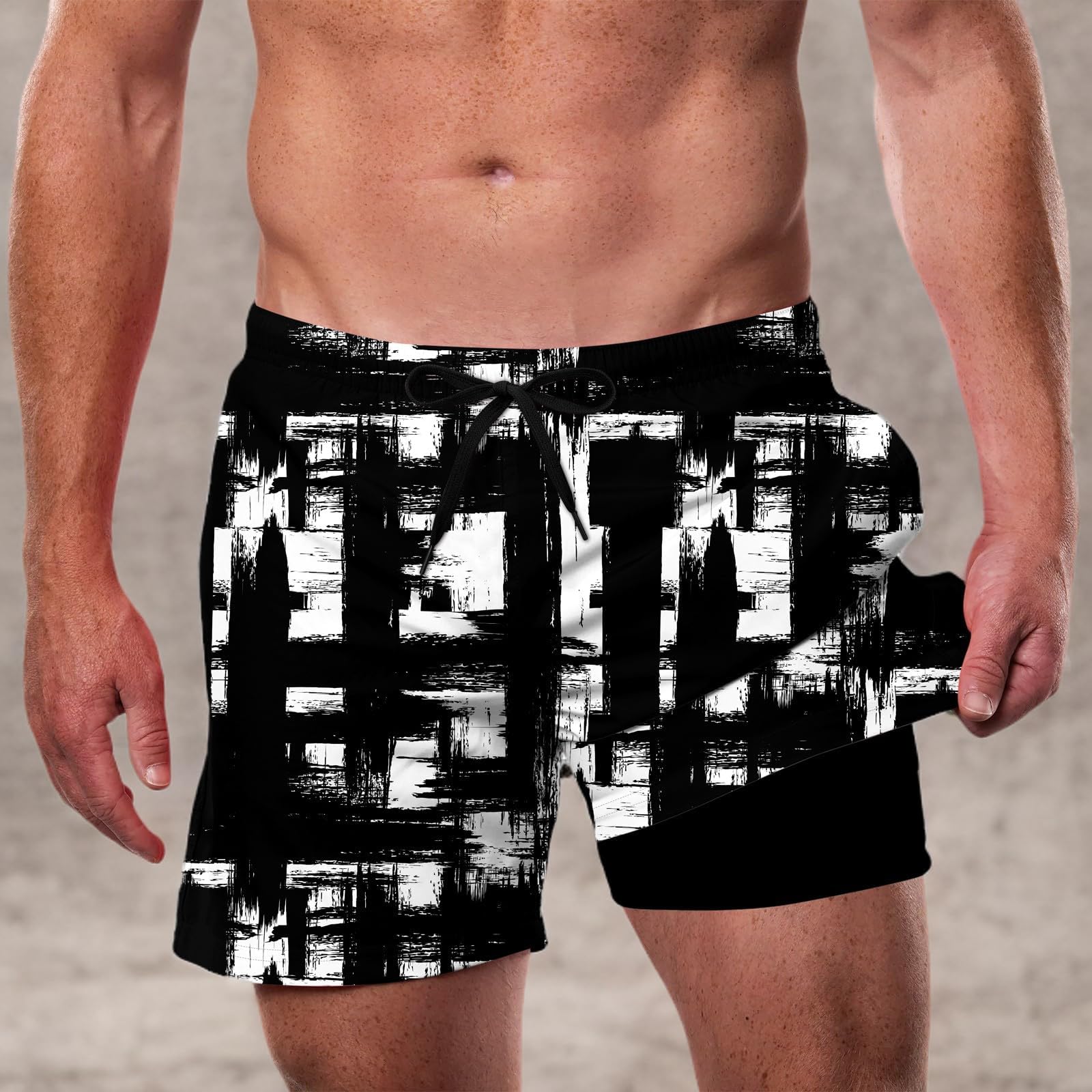 Cozople Mens Swim Trunks with Compression Liner 5.5" Inseam Quick Dry Bathing Suit Lightweight Swimming Shorts