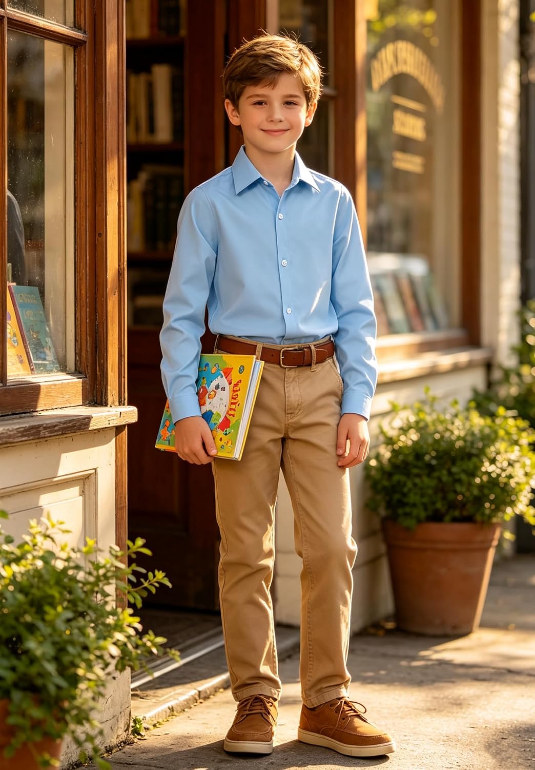 Cozople Boys Long Sleeve Dress Shirt Button Down Wrinkle-Resistant | Soft Smooth Fabric with Classic Spread Collar and Button Cuffs Ideal for School Uniform, Wedding And Formal Events