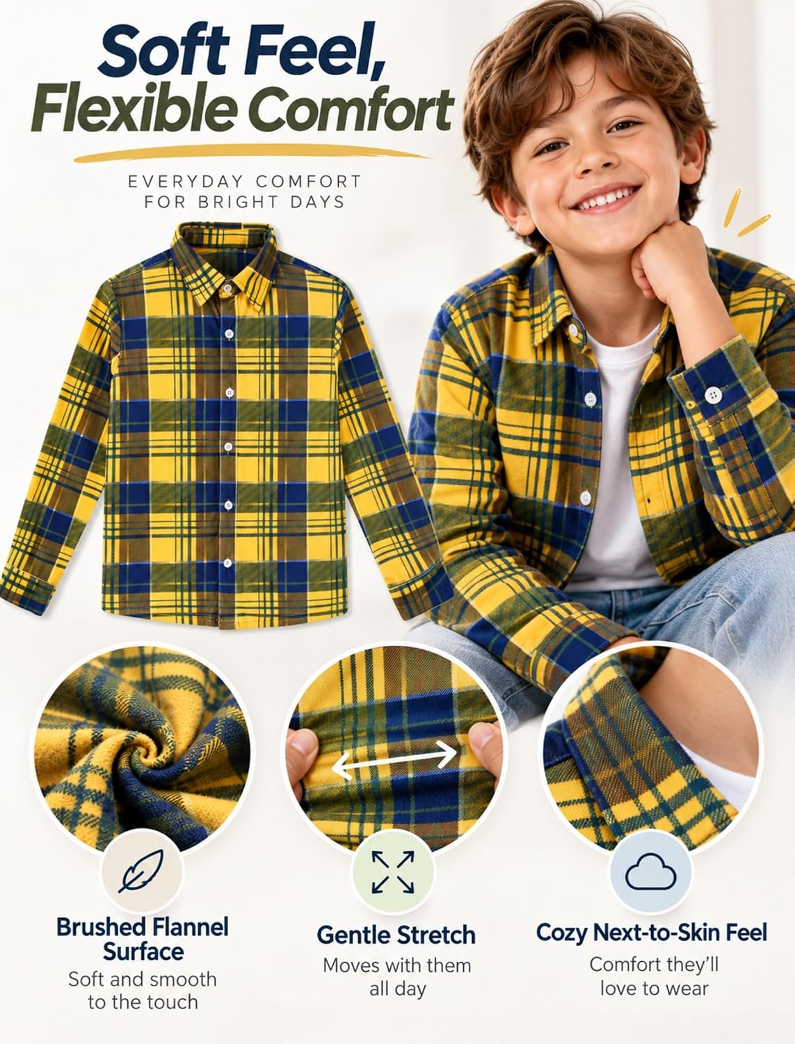Cozople Boys Long Sleeve Plaid Flannel Button Down Shirt for 7-14 Years