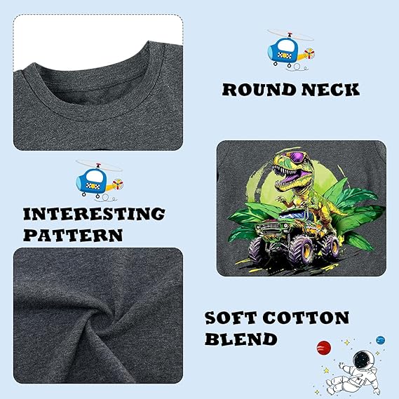 Funnycokid Toddler Boys Shirts Graphic T-Shirt Kids Short Sleeve Tees 2-6 Years