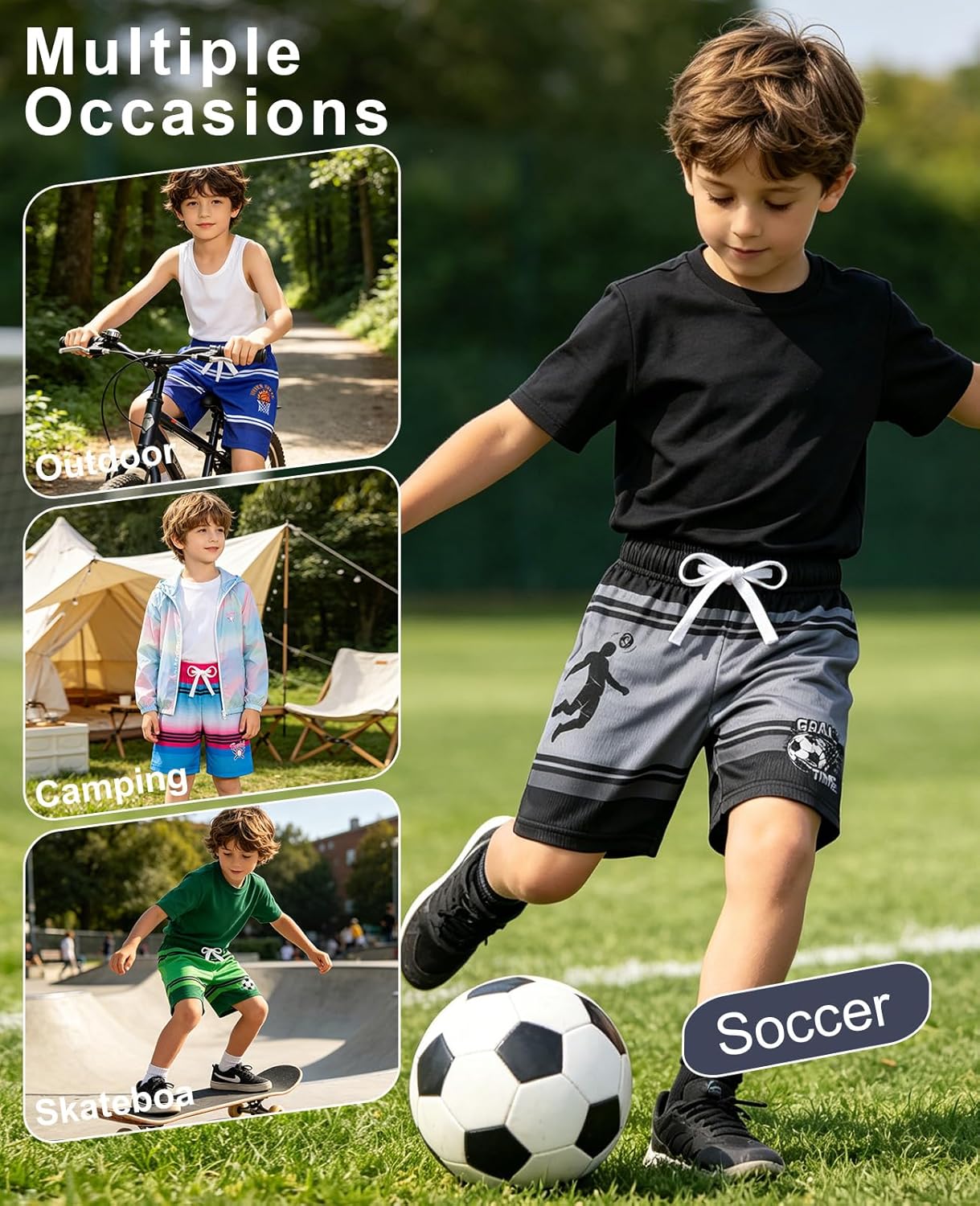 Cozople Boys Athletic Shorts Quick Dry Kids Mesh Sport Shorts with Stripes Print Breathable Basketball Shorts for 5-14 Years