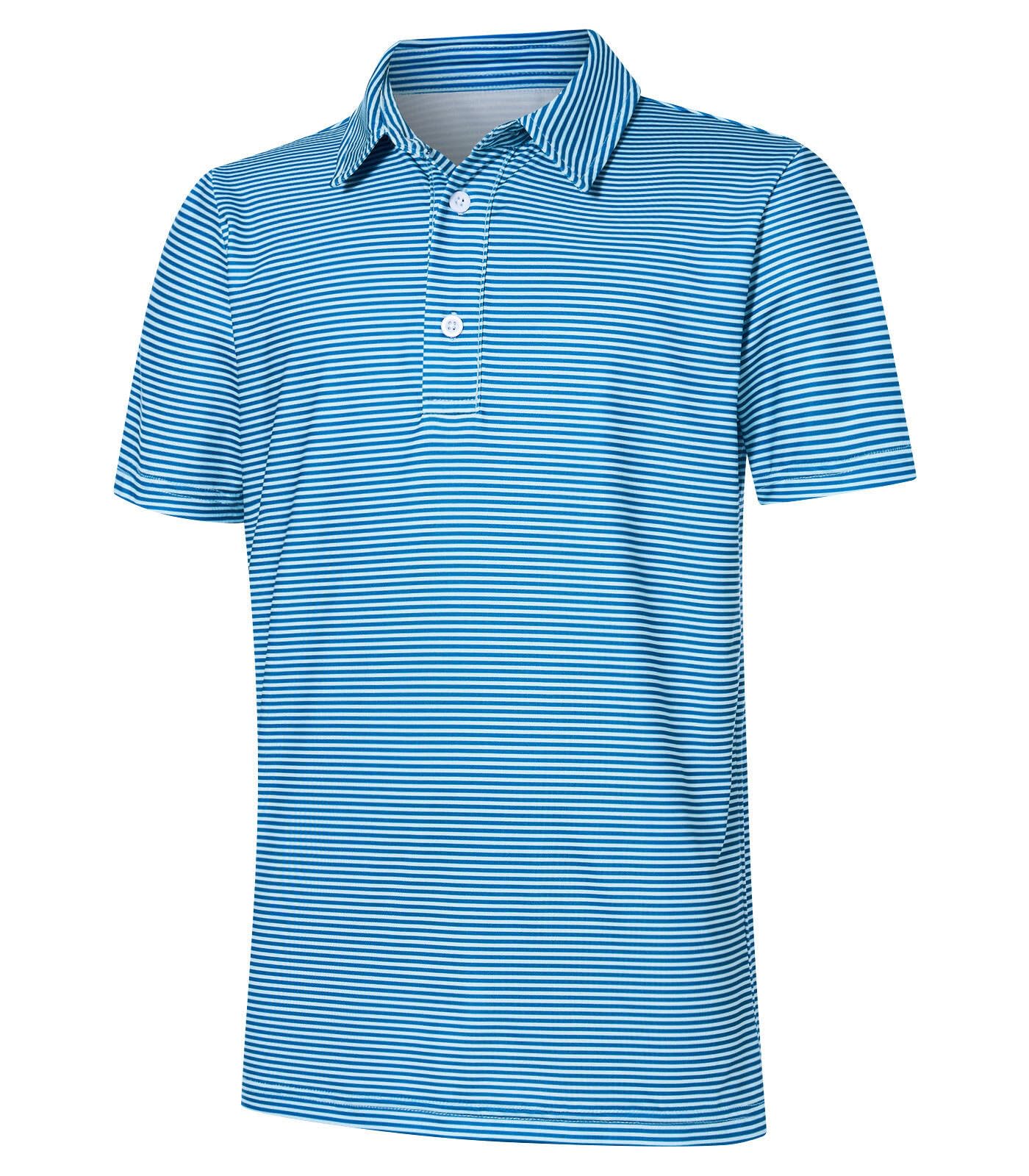 Boys Performance Polo Dry Fit Short Sleeve Golf Stripe Shirt for Active Casual Size 5-14