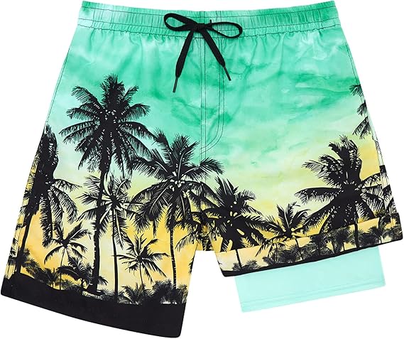 Cozople Boys Swim Trunks with Boxer Brief Liner Compression Swimwear Quick Dry Swim Shorts Bathing Suits 7-20 Years