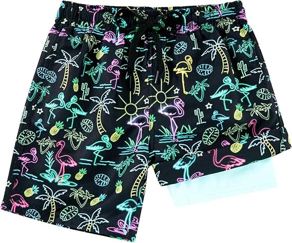 Cozople Boys Swim Trunks with Boxer Brief Liner Compression Swimwear Quick Dry Swim Shorts Bathing Suits 7-20 Years