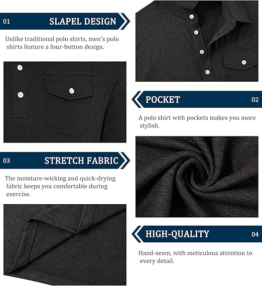 Cozople Men's Performance Polo Shirts Short Sleeve Solid Retro Golf Shirt for Men Dry Fit Players Shirt with Pocket